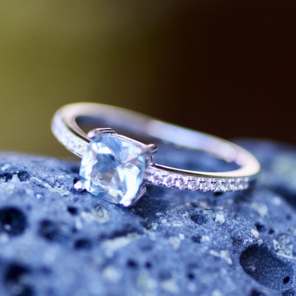 Handmade Pale Blue Aquamarine Ring Solid Sterling Silver 925 , March birthstone - Picture 2 of 6